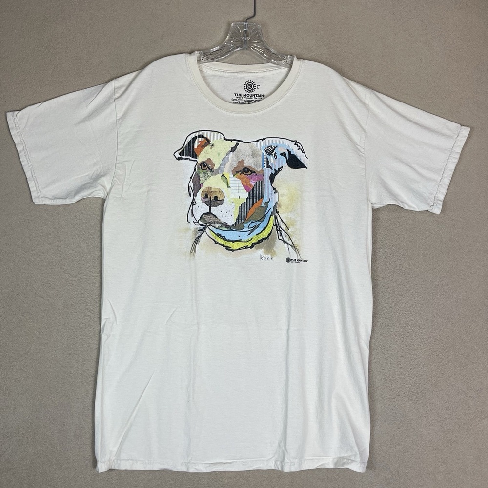 The Mountain T-Shirt Mens L Ivory Pit Bull‎ Dog Face 2014 Graphic Short Sleeve